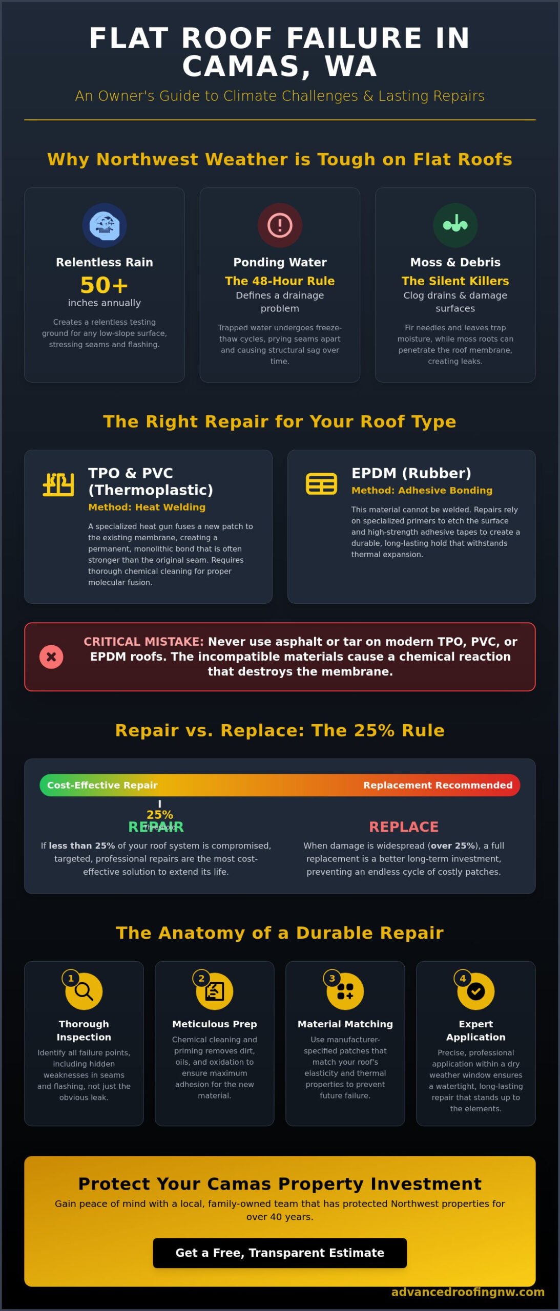 Expert Flat Roof Repair in Camas, WA: The 2026 Property Owner’s Guide