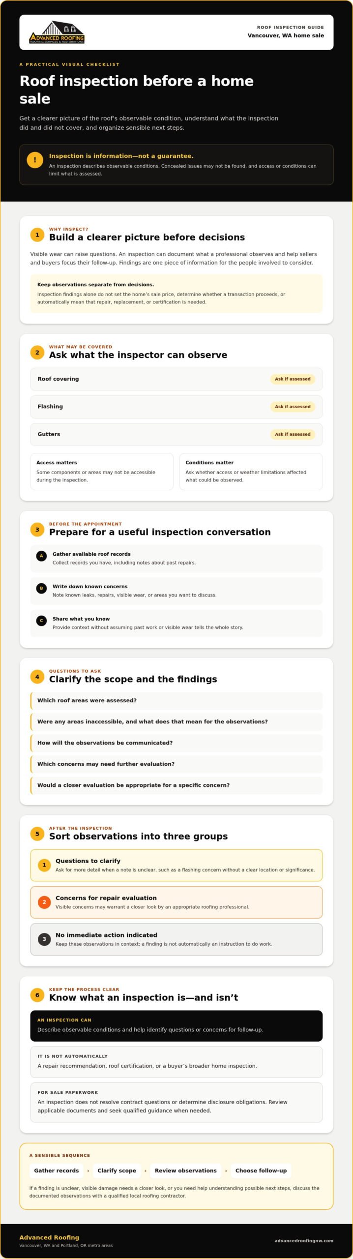Roof Inspection for a Home Sale in Vancouver, WA: Seller Checklist